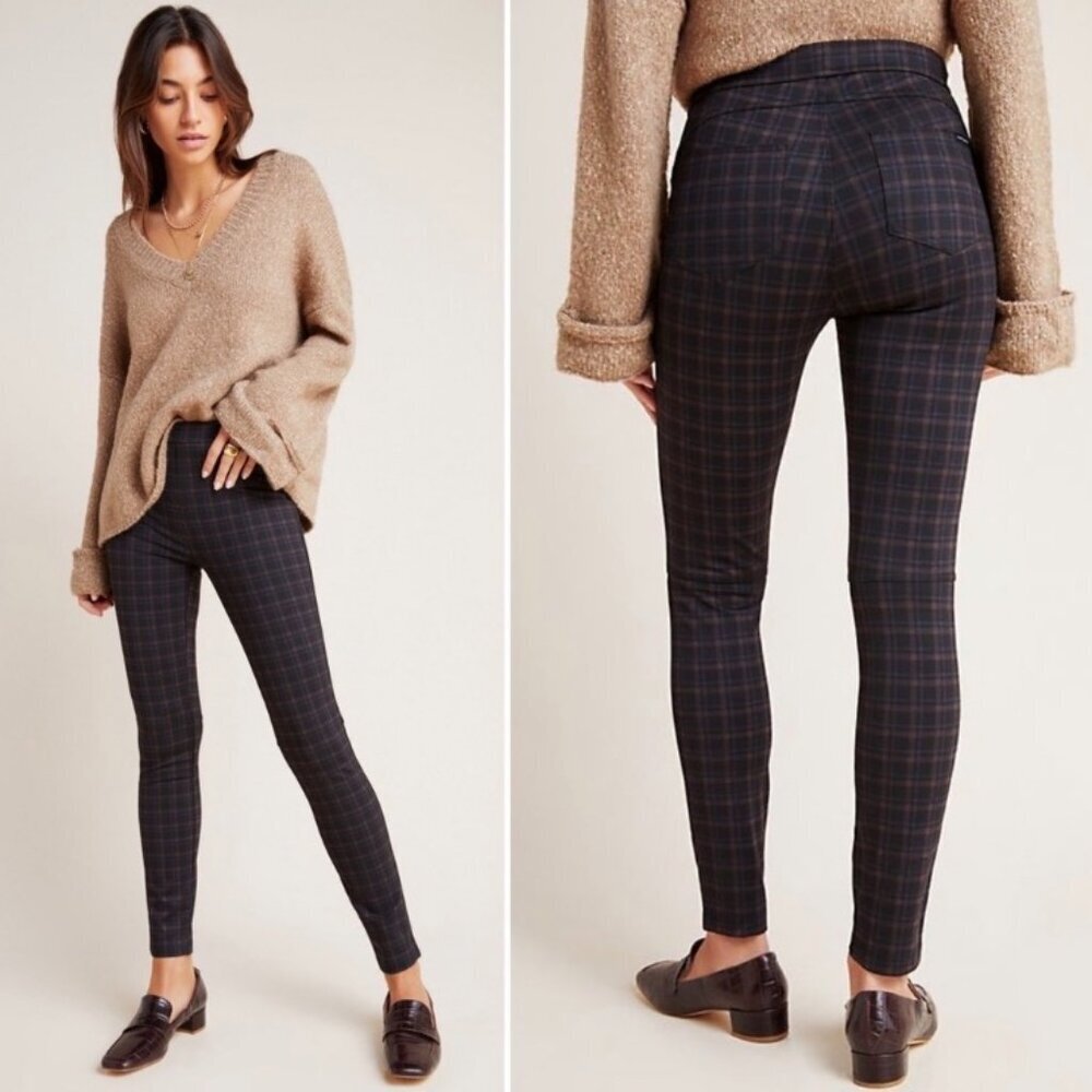 Sanctuary x Anthropologie Beckton Black/Brown/Blue Plaid Leggings Size Small